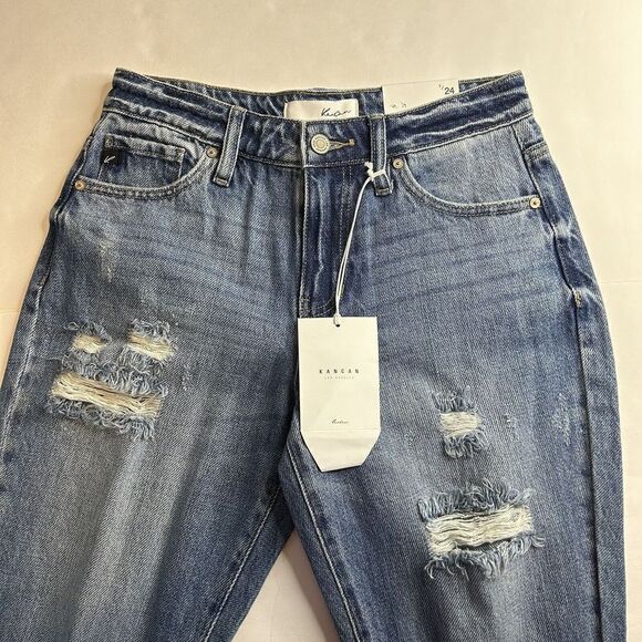KanCan Jeans Size 24 Boyfriend High Rise Distressed Stretch Denim Roll Cuff NEW - Picture 4 of 9
